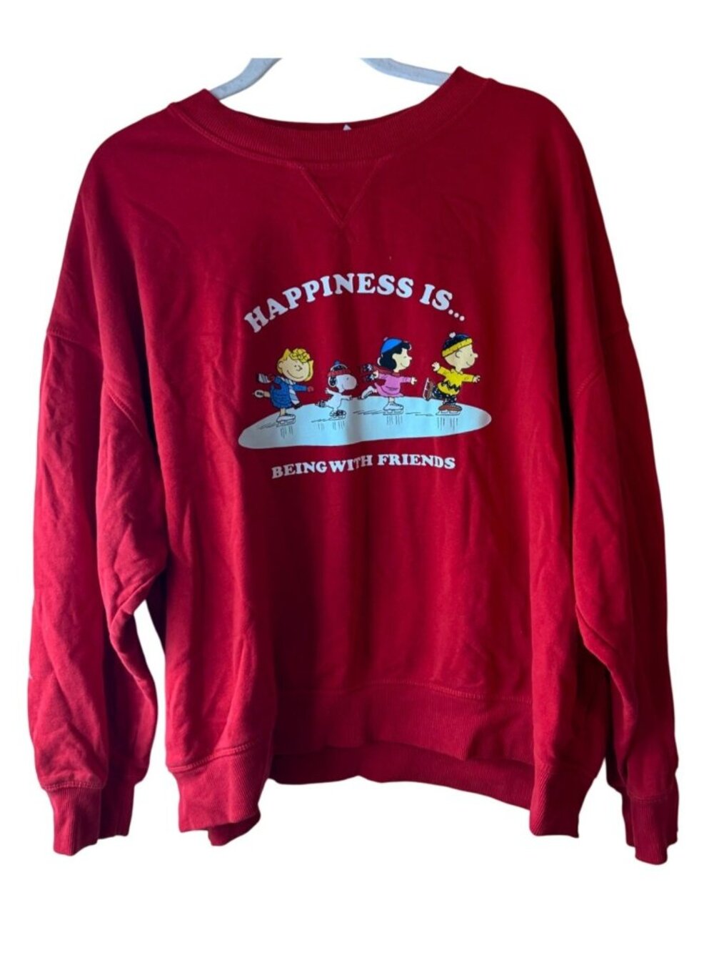 Peanuts Happiness Is Being With Friends Red Sweatshirt XL H&M READ